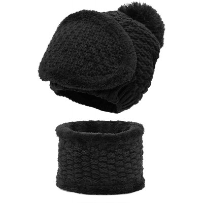 Skullies & Beanies Winter Beanie Hat Scarf and Mask Set 3 Pieces Thick Warm Slouchy Knit Cap - Black - C8186O2M63E $9.80