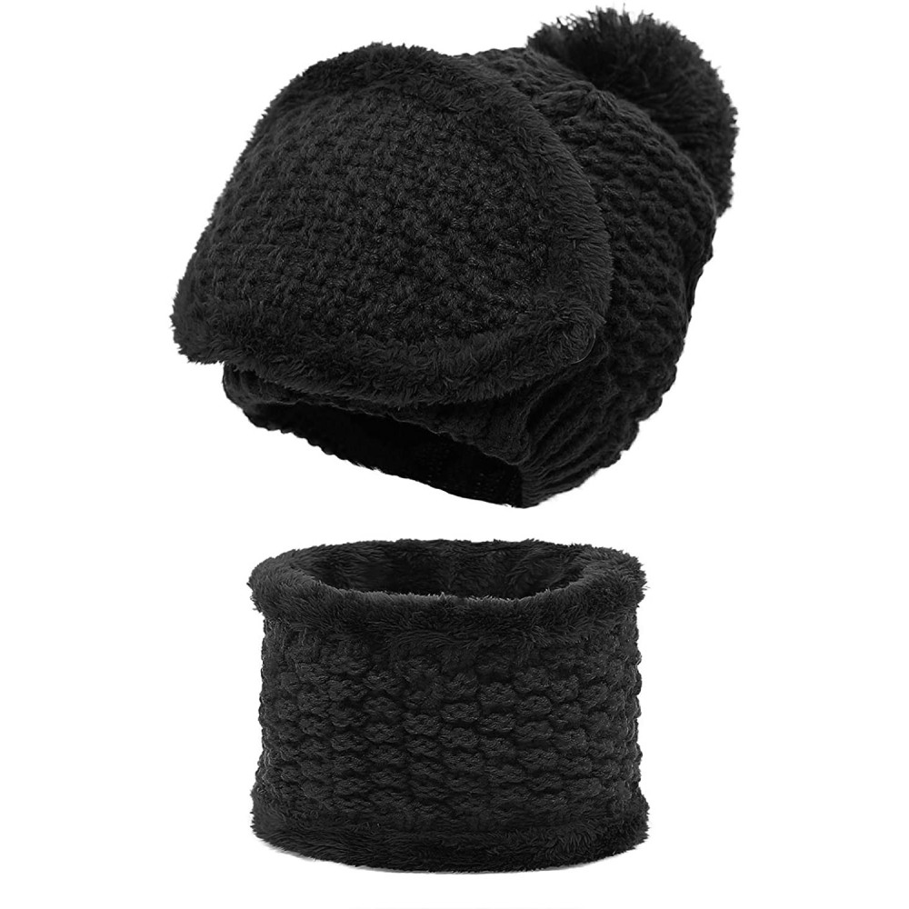 Skullies & Beanies Winter Beanie Hat Scarf and Mask Set 3 Pieces Thick Warm Slouchy Knit Cap - Black - C8186O2M63E $9.80