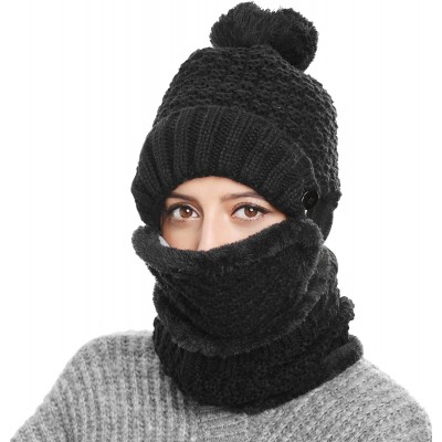 Skullies & Beanies Winter Beanie Hat Scarf and Mask Set 3 Pieces Thick Warm Slouchy Knit Cap - Black - C8186O2M63E $9.80