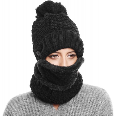 Skullies & Beanies Winter Beanie Hat Scarf and Mask Set 3 Pieces Thick Warm Slouchy Knit Cap - Black - C8186O2M63E $9.80