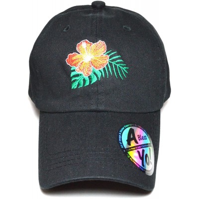 Baseball Caps Hawaii Flower Lei Embroidered Premium Quality Cotton Hat Golf Baseball Cap AYO1036 - Black - CH186IG3YZK $15.04