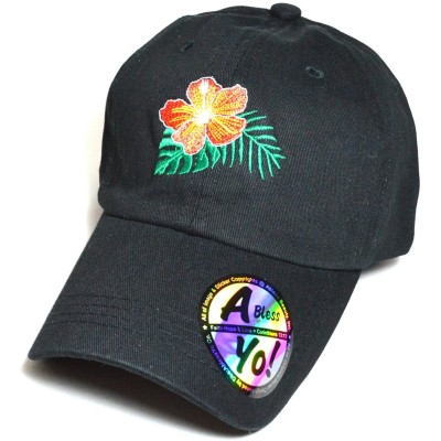 Baseball Caps Hawaii Flower Lei Embroidered Premium Quality Cotton Hat Golf Baseball Cap AYO1036 - Black - CH186IG3YZK $15.04