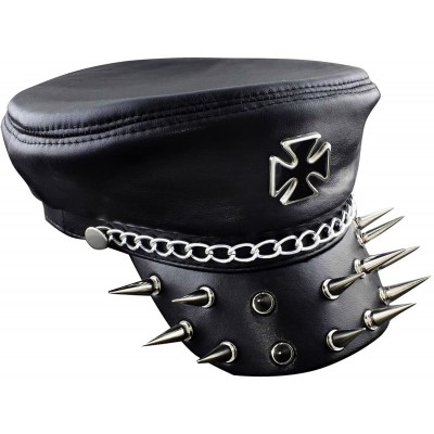 Skullies & Beanies CooL! Iron Cross Huge Revit Mens Genuine Leather Biker Punk Rocker Cap Hat Cp12 - CS12GZQZWVB $34.88