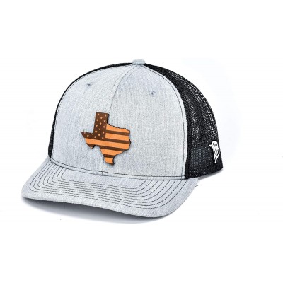Baseball Caps 'Texas Patriot' Leather Patch Hat Curved Trucker - Heather Grey/Black - CK18IGQHEOY $57.51