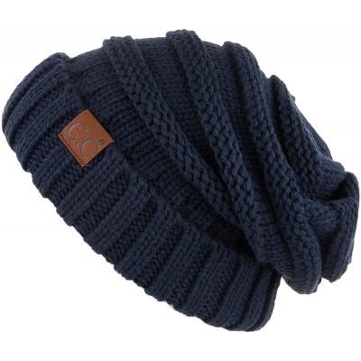 Skullies & Beanies Hatsandscarf Exclusives Unisex Beanie Oversized Slouchy Cable Knit Beanie (HAT-100) - Navy Solid - CD18I6U...