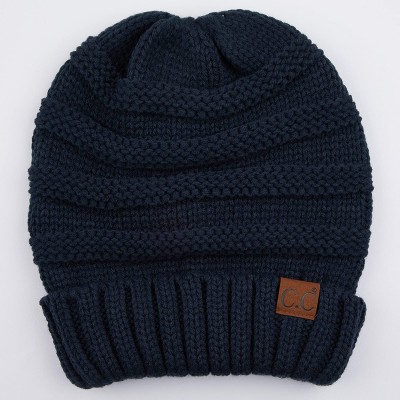 Skullies & Beanies Hatsandscarf Exclusives Unisex Beanie Oversized Slouchy Cable Knit Beanie (HAT-100) - Navy Solid - CD18I6U...