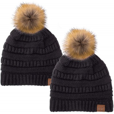 Skullies & Beanies Hat-43 Thick Warm Cap Hat Skully Faux Fur Pom Pom Cable Knit Beanie 2 Pack - C718ARROW2Y $21.18