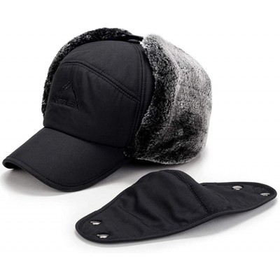 Berets Earflap Adjustable Winter Aviator Hats Men Women Faux Fur Hunting Russian Cap - Black - CR18A3DU2XQ $9.37
