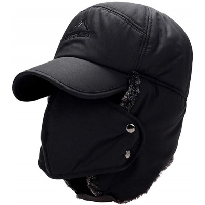 Berets Earflap Adjustable Winter Aviator Hats Men Women Faux Fur Hunting Russian Cap - Black - CR18A3DU2XQ $9.37