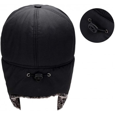 Berets Earflap Adjustable Winter Aviator Hats Men Women Faux Fur Hunting Russian Cap - Black - CR18A3DU2XQ $9.37