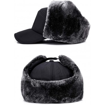 Berets Earflap Adjustable Winter Aviator Hats Men Women Faux Fur Hunting Russian Cap - Black - CR18A3DU2XQ $9.37