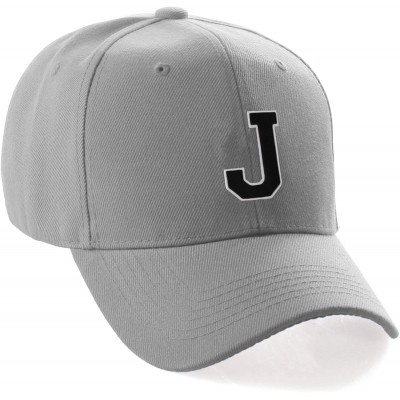 Baseball Caps Classic Baseball Hat Custom A to Z Initial Team Letter- Lt Gray Cap White Black - Letter J - C618IDU0IOT $11.54