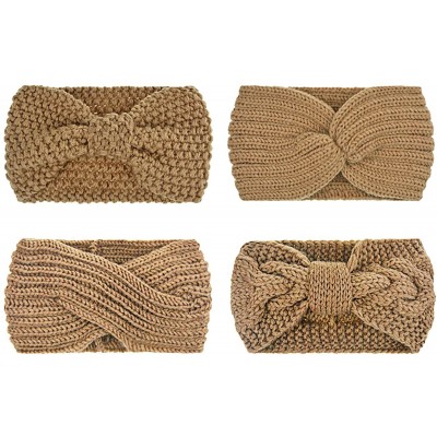 Headbands Crochet Turban Headband for Women Warm Bulky Crocheted Headwrap - 4 Pack Color Khaki - CM18MG9ZW6C $8.63