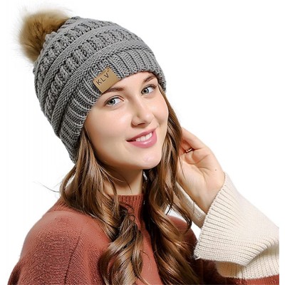 Skullies & Beanies Unisex Men Women Baggy Warm Crochet Faux Wool Knit Ski Beanie Skull Slouchy Caps Hat with Faux Fur Pompom ...