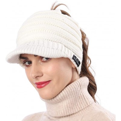 Skullies & Beanies Women's BeanieTail Warm Knit Hat Messy High Bun Ponytail Visor Beanie Cap B085 - A-white - C218AK6HYNQ $20.02