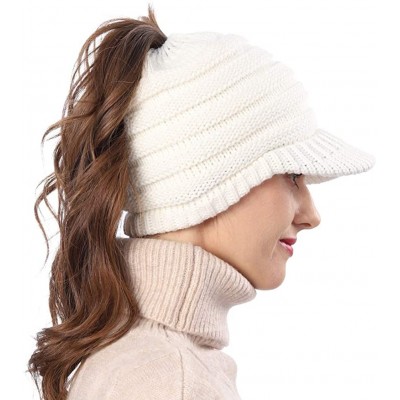 Skullies & Beanies Women's BeanieTail Warm Knit Hat Messy High Bun Ponytail Visor Beanie Cap B085 - A-white - C218AK6HYNQ $12.12