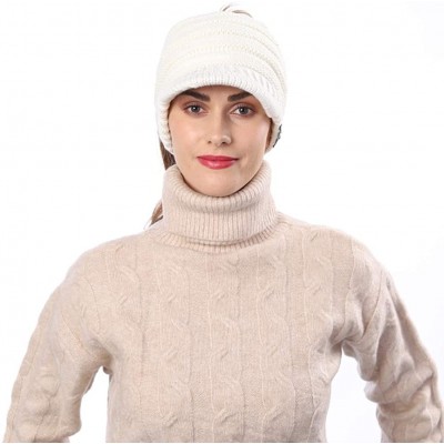 Skullies & Beanies Women's BeanieTail Warm Knit Hat Messy High Bun Ponytail Visor Beanie Cap B085 - A-white - C218AK6HYNQ $12.12