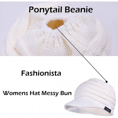 Skullies & Beanies Women's BeanieTail Warm Knit Hat Messy High Bun Ponytail Visor Beanie Cap B085 - A-white - C218AK6HYNQ $12.12