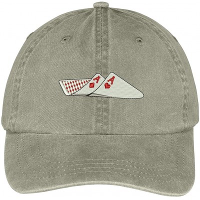 Baseball Caps Pair of Aces Embroidered Cotton Washed Baseball Cap - Khaki - CL12KMER9S1 $22.29