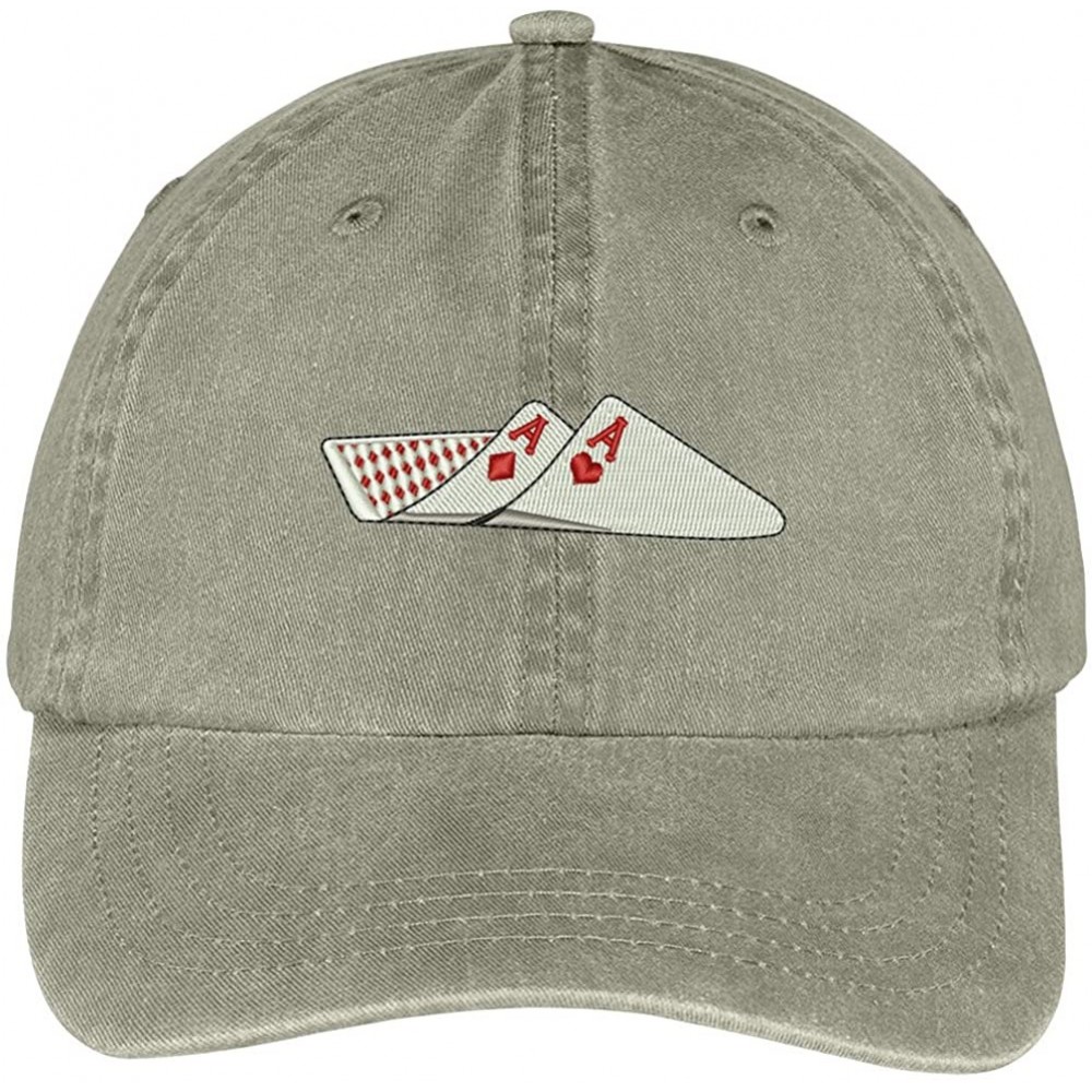 Baseball Caps Pair of Aces Embroidered Cotton Washed Baseball Cap - Khaki - CL12KMER9S1 $22.29