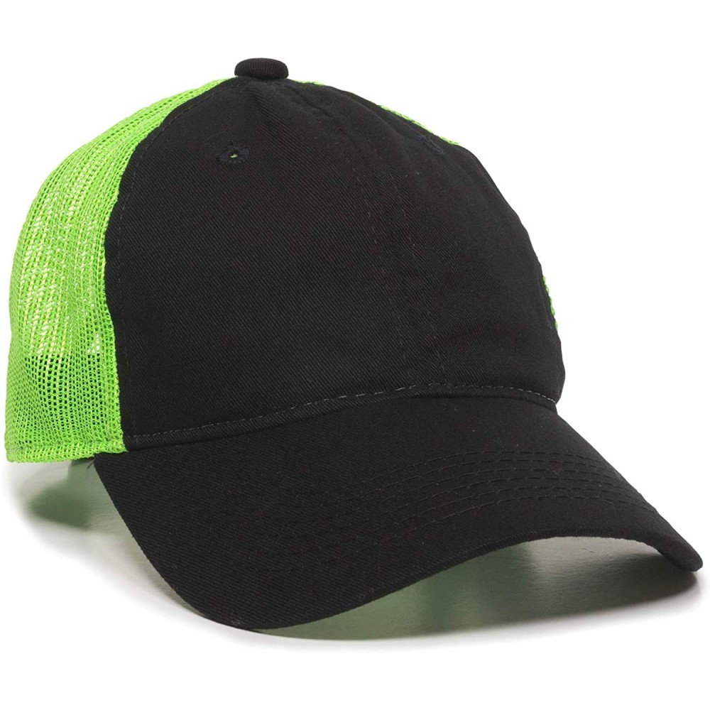 Baseball Caps Garment Washed Meshback Cap - Black/Neon Green - C9183RY9T2A $12.70