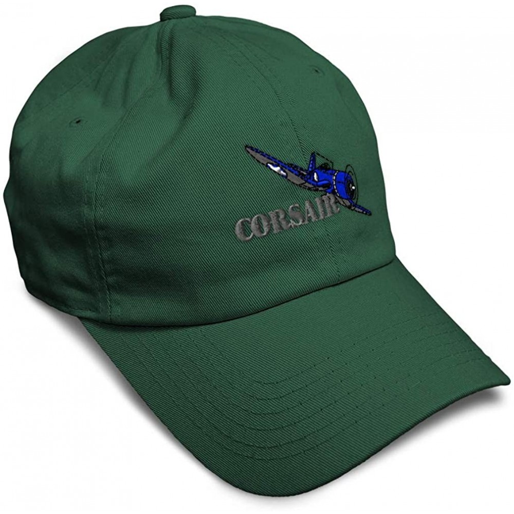 Baseball Caps Custom Soft Baseball Cap Corsair Aircraft Name Embroidery Twill Cotton - Forest Green - CR18ZO3I4A8 $10.87