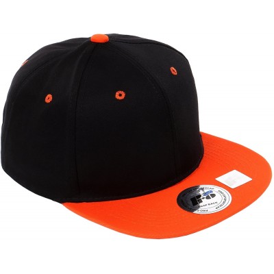 Baseball Caps Snapback Cap- Blank Hat Flat Visor Baseball Adjustable Caps (One Size) - Black Orange - CX18068L4UE $11.42