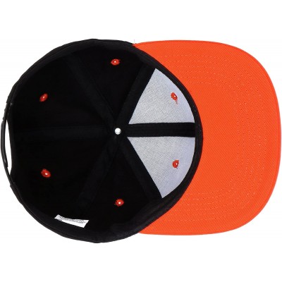 Baseball Caps Snapback Cap- Blank Hat Flat Visor Baseball Adjustable Caps (One Size) - Black Orange - CX18068L4UE $11.42