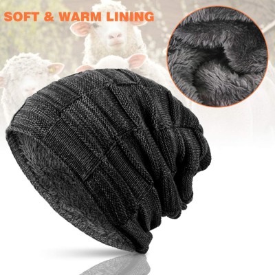 Skullies & Beanies Winter Beanie Hat Scarf Set- Slouchy Warm Thick Knit Skull Cap for Men Women (Black) - CH193DZ6RRC $9.15