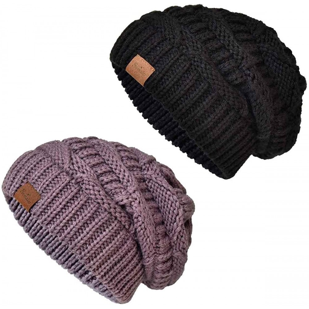 Skullies & Beanies Knit Beanie Hat for Women Oversize Chunky Winter Slouchy Beanie Hats Ski Cap - Black/Purple - CK18ADSLOW9 ...