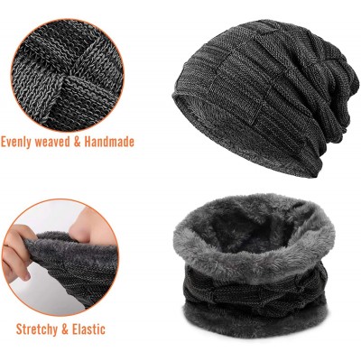 Skullies & Beanies Winter Beanie Hat Scarf Set- Slouchy Warm Thick Knit Skull Cap for Men Women (Black) - CH193DZ6RRC $9.15