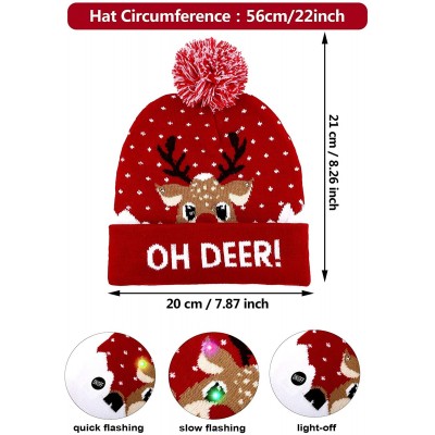 Skullies & Beanies 2 Pieces Christmas LED Light up Hat Xmas Beanie Hat LED Pom Pom Hat for Christmas Party (Elk) - CE18AOMWH2...