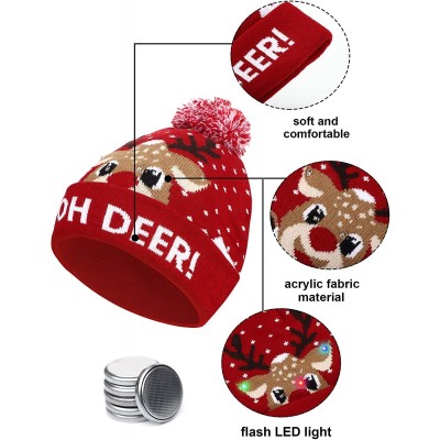 Skullies & Beanies 2 Pieces Christmas LED Light up Hat Xmas Beanie Hat LED Pom Pom Hat for Christmas Party (Elk) - CE18AOMWH2...
