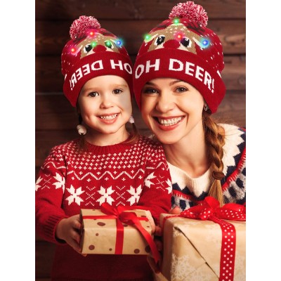 Skullies & Beanies 2 Pieces Christmas LED Light up Hat Xmas Beanie Hat LED Pom Pom Hat for Christmas Party (Elk) - CE18AOMWH2...