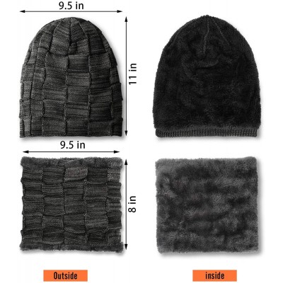 Skullies & Beanies Winter Beanie Hat Scarf Set- Slouchy Warm Thick Knit Skull Cap for Men Women (Black) - CH193DZ6RRC $9.15