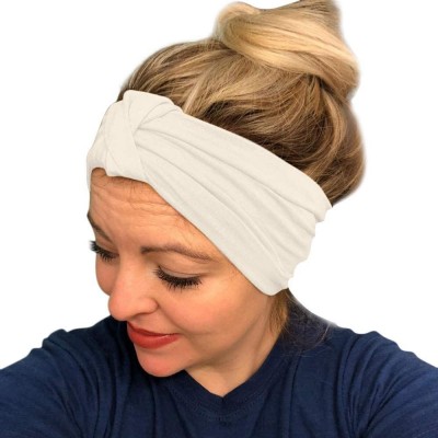 Headbands Women Stretch Headbands Solid Wide Hair Wrap Accessories Knot Headband - White&black - CJ18NGAC0L2 $11.70