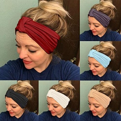 Headbands Women Stretch Headbands Solid Wide Hair Wrap Accessories Knot Headband - White&black - CJ18NGAC0L2 $11.70