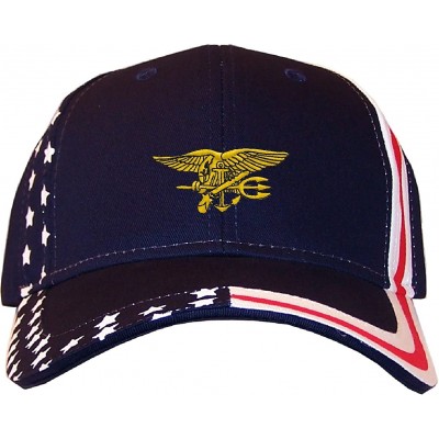 Baseball Caps Seal Team Insignia Embroidered Stars & Stripes Baseball Cap Navy - C712EDNL14P $17.98