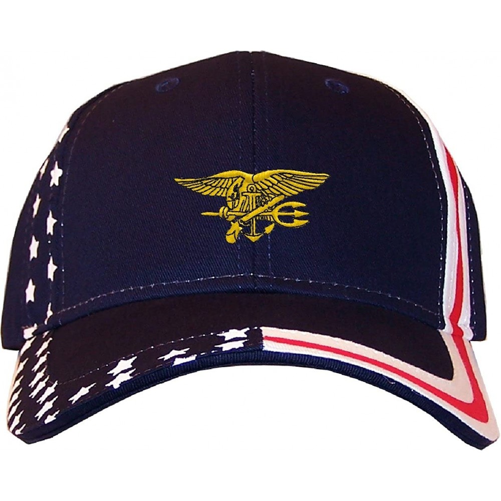 Baseball Caps Seal Team Insignia Embroidered Stars & Stripes Baseball Cap Navy - C712EDNL14P $17.98