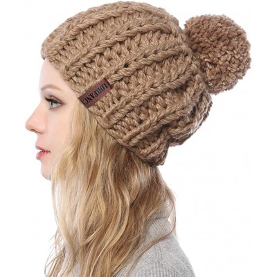 Skullies & Beanies Winter Knit Hat for Women Warm Chunky Pom Pom Beanie Ski Snow Outdoor Cap for Women Teen Girls - Light Bro...