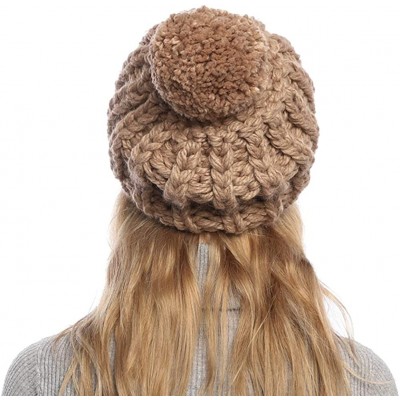 Skullies & Beanies Winter Knit Hat for Women Warm Chunky Pom Pom Beanie Ski Snow Outdoor Cap for Women Teen Girls - Light Bro...