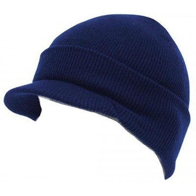 Skullies & Beanies Cuffed Knit Visor Beanie Jeep Cap - Navy Blue - CK110DKAO0T $9.22