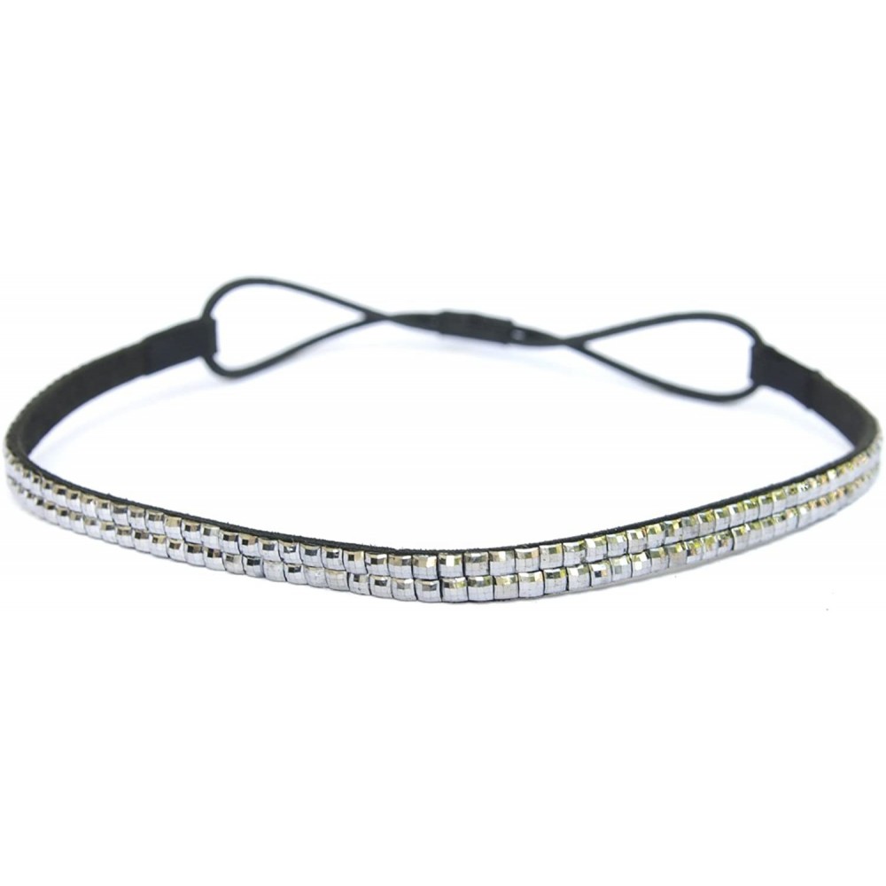 Headbands Custom Color Bling Shimmering Rhinestone Elastic Stretch Headbands - Thin Hematite - CV11JAY3HUX $12.86