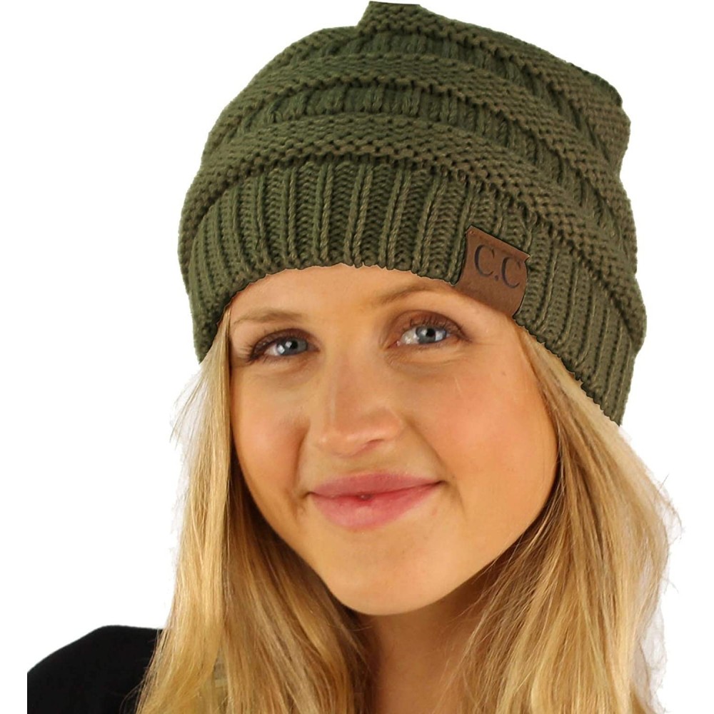 Skullies & Beanies Fleeced Fuzzy Lined Unisex Chunky Thick Warm Stretchy Beanie Hat Cap - Solid New Olive - CH18IT54N59 $13.68