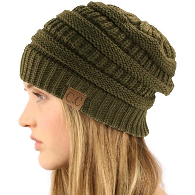 Skullies & Beanies Fleeced Fuzzy Lined Unisex Chunky Thick Warm Stretchy Beanie Hat Cap - Solid New Olive - CH18IT54N59 $13.68