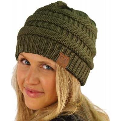 Skullies & Beanies Fleeced Fuzzy Lined Unisex Chunky Thick Warm Stretchy Beanie Hat Cap - Solid New Olive - CH18IT54N59 $13.68