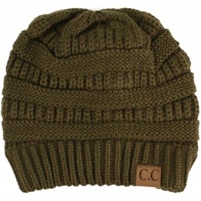 Skullies & Beanies Fleeced Fuzzy Lined Unisex Chunky Thick Warm Stretchy Beanie Hat Cap - Solid New Olive - CH18IT54N59 $13.68