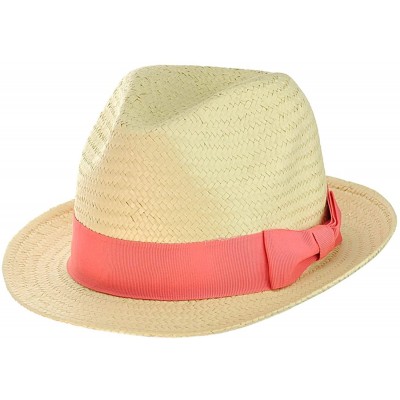 Fedoras Unisex Lightweight Fedora w/Solid Color Ribbon Band Accent - Coral - C2122E9PCGD $9.24