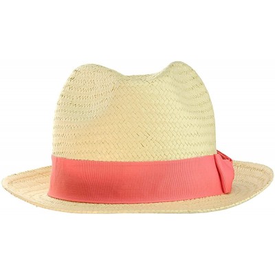 Fedoras Unisex Lightweight Fedora w/Solid Color Ribbon Band Accent - Coral - C2122E9PCGD $9.24