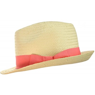 Fedoras Unisex Lightweight Fedora w/Solid Color Ribbon Band Accent - Coral - C2122E9PCGD $9.24